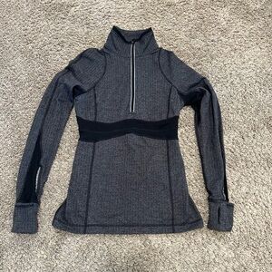 Lululemon Run Full Tilt Half-Zip Pullover in a gray/black herringbone pattern 4